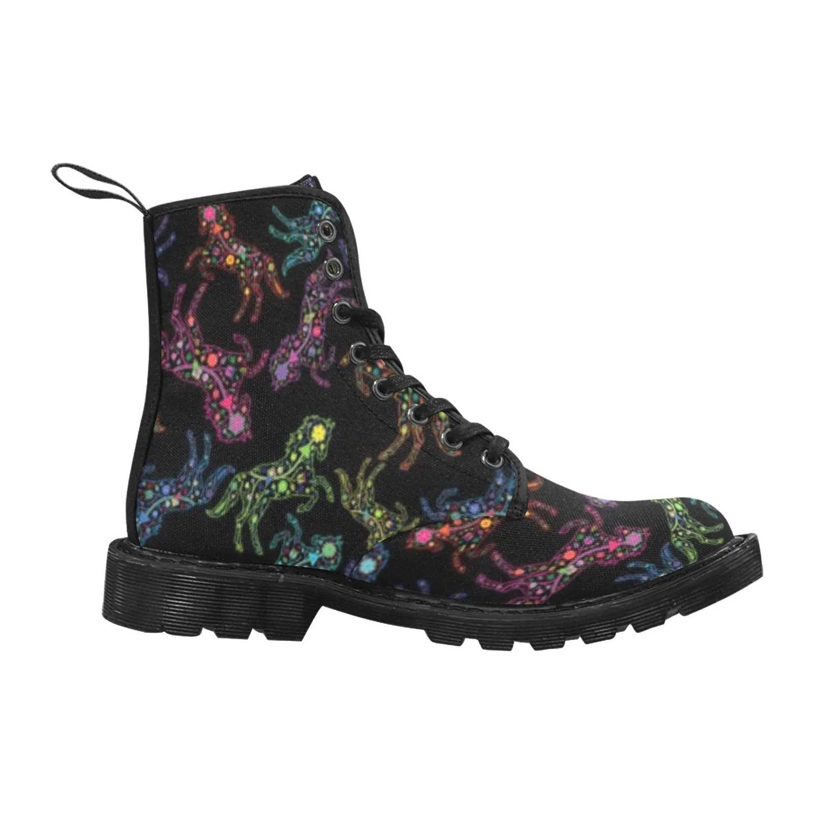 Neon Floral Horses Boots for Women (Black)