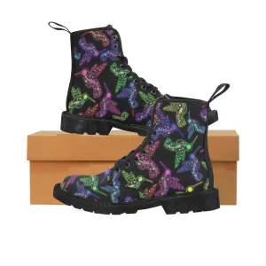 Neon Floral Hummingbirds Boots for Men (Black)