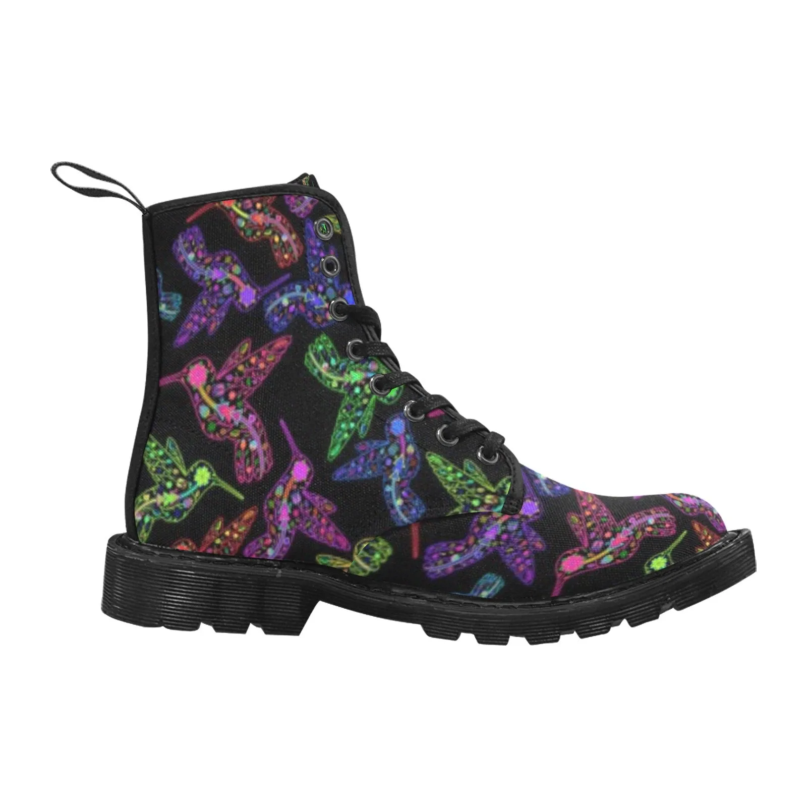 Neon Floral Hummingbirds Boots for Women (Black)