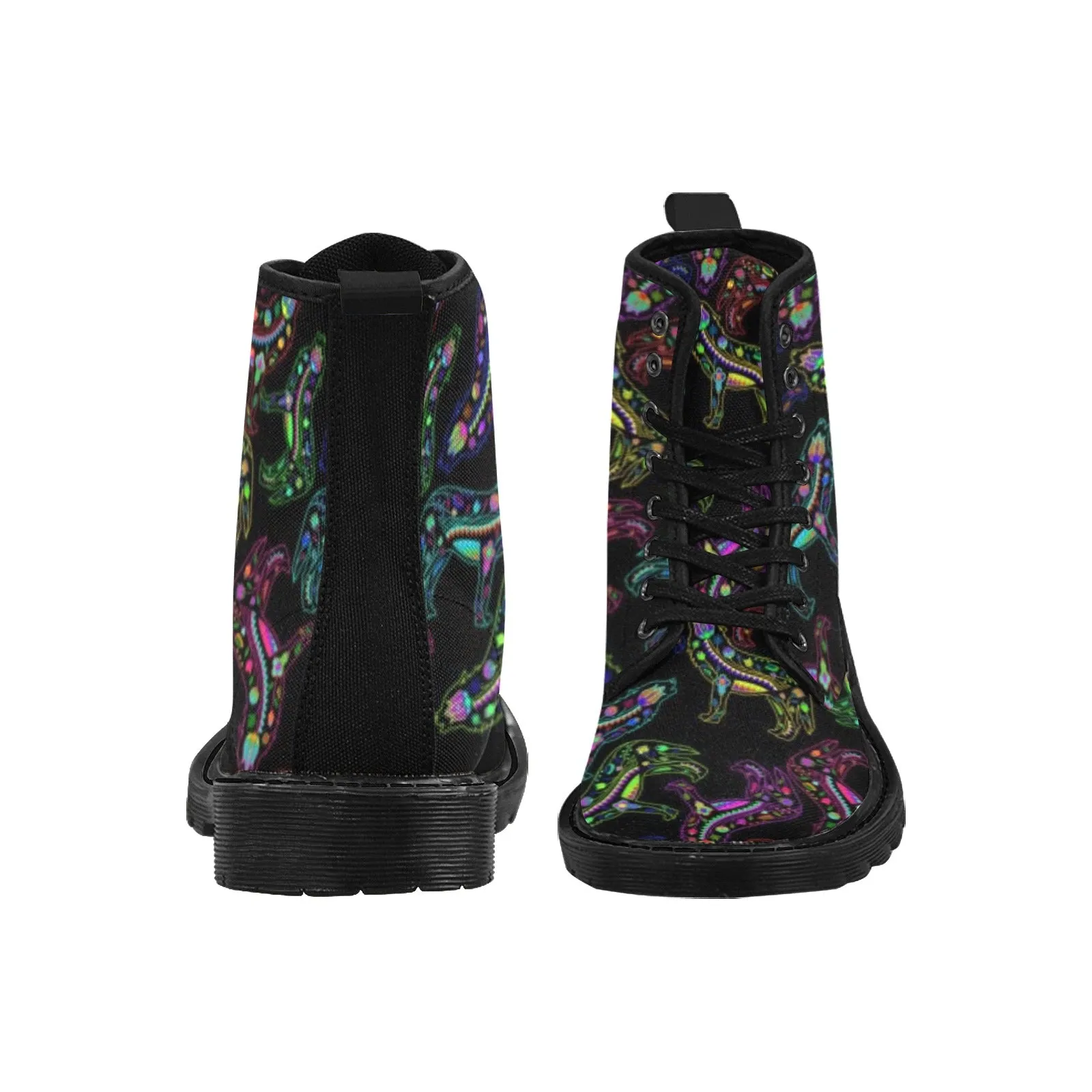 Neon Floral Wolves Boots for Men (Black)