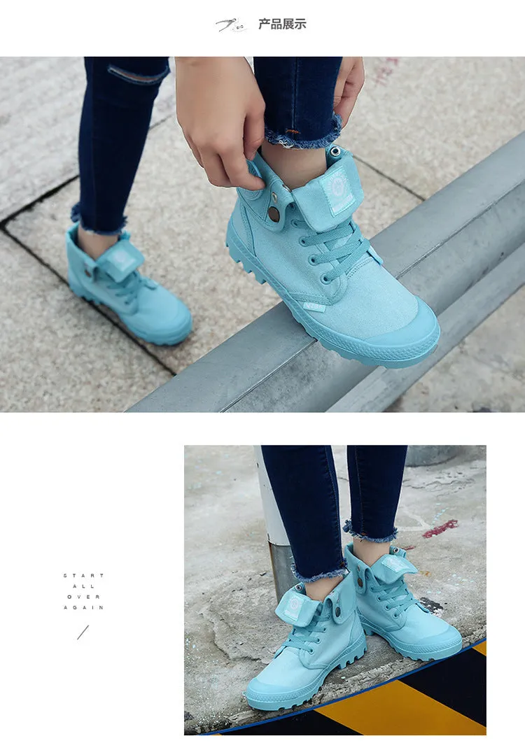 New Classic Design High-top Shoes Paladin Canvas Shoes Cuffed Thick-soled Martin Boots Women