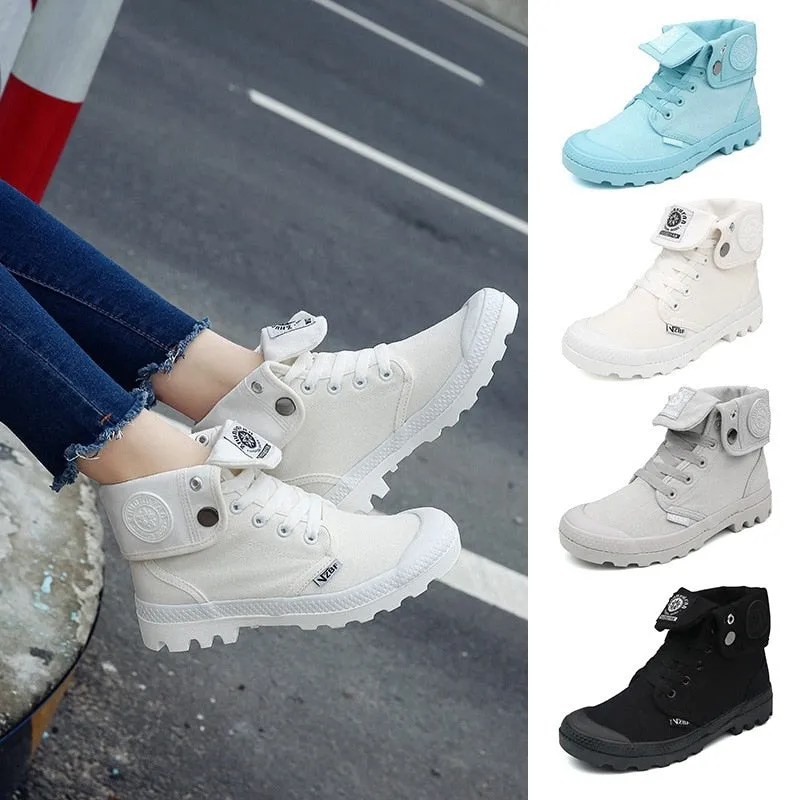 New Classic Design High-top Shoes Paladin Canvas Shoes Cuffed Thick-soled Martin Boots Women