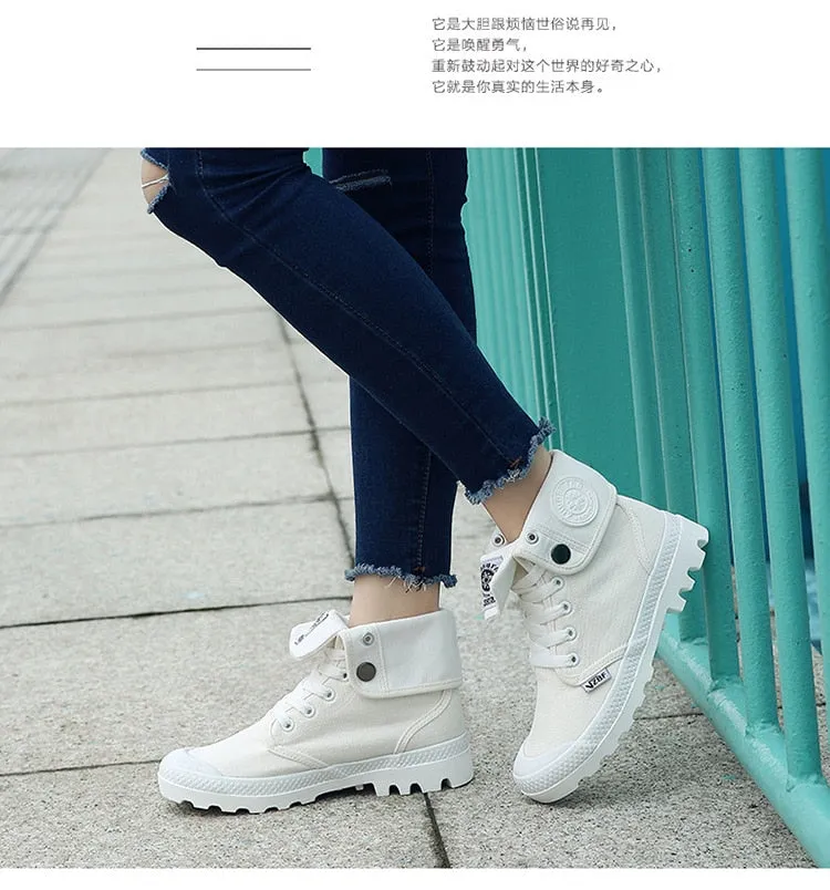 New Classic Design High-top Shoes Paladin Canvas Shoes Cuffed Thick-soled Martin Boots Women