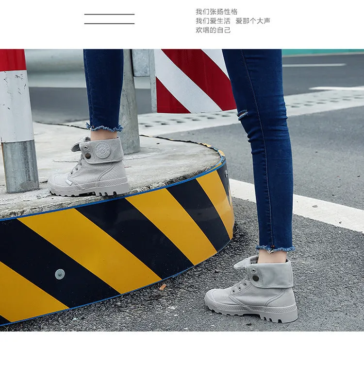 New Classic Design High-top Shoes Paladin Canvas Shoes Cuffed Thick-soled Martin Boots Women