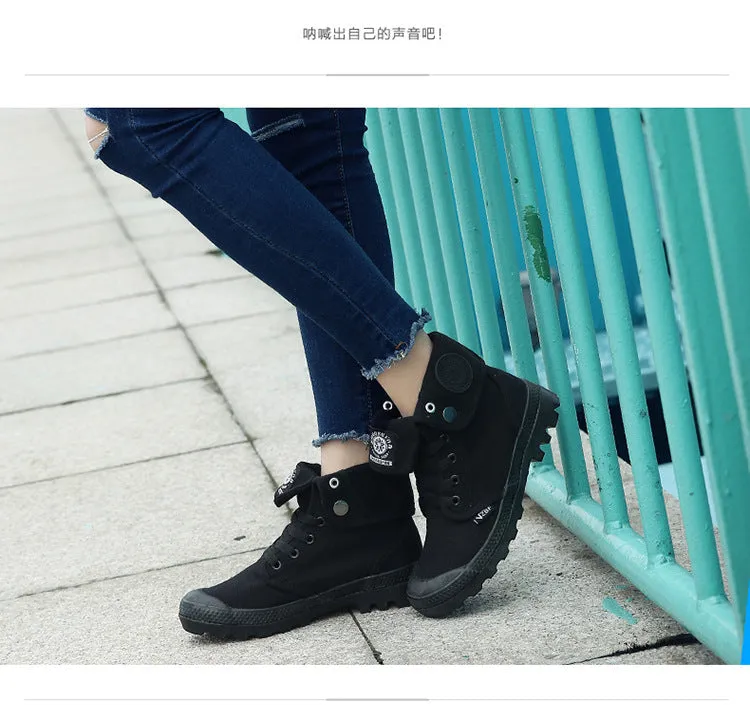 New Classic Design High-top Shoes Paladin Canvas Shoes Cuffed Thick-soled Martin Boots Women