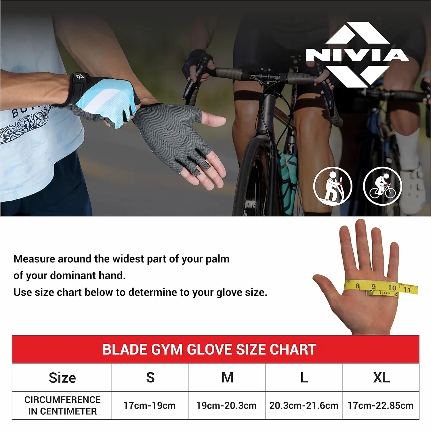 Nivia Blade Fitness Sports Gloves for Men & Women, Gloves Gym Workout & Accessories Men, Men Workout Sports & Fitness Gloves, Hand Gloves Gym Men, Grip Gloves, Exercise Gloves (Large) - Blue