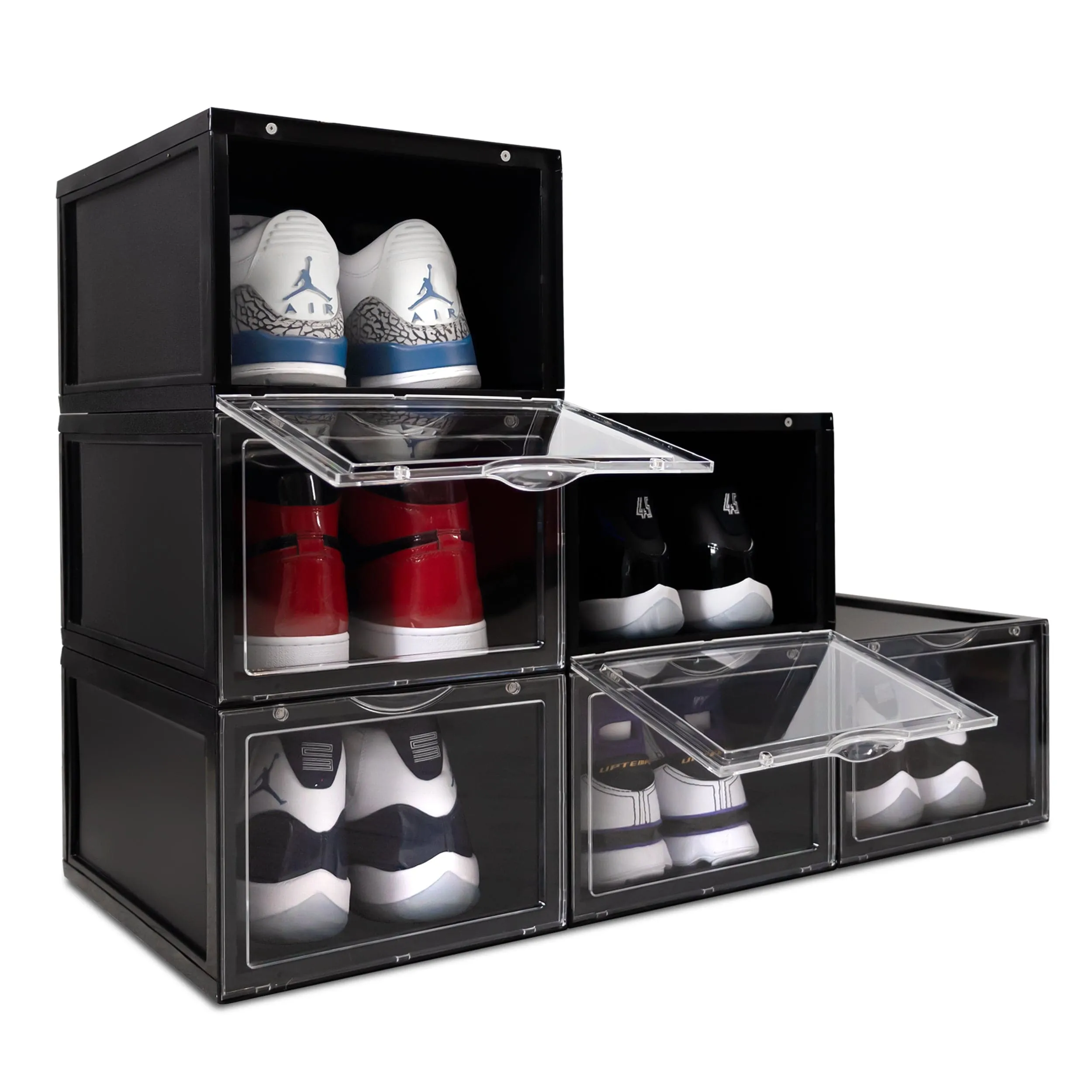 Ollie Hard Stackable Open Front Shoe Box Organizer, Black