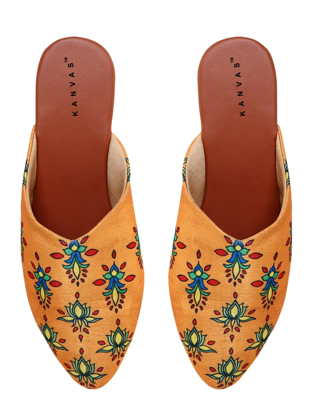 Orange Traditional Butta Slip On Chappals