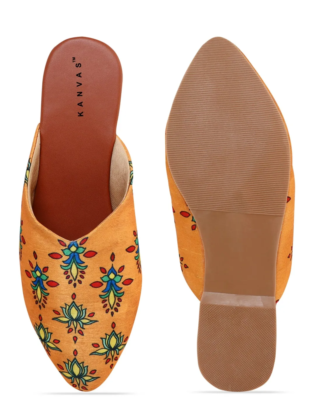 Orange Traditional Butta Slip On Chappals