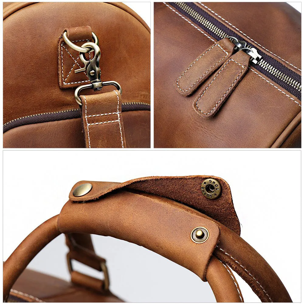 Personalized Birthday Gift Simple Vintage Leather Duffle Bag With Shoe Compartment Good Travel Bag