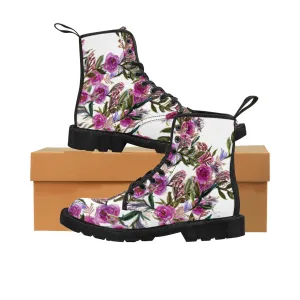 Pink Rose Women's Boots, Vintage Style Floral Print Designer Winter Hiker Boots Shoes (Size: 6.5-11)