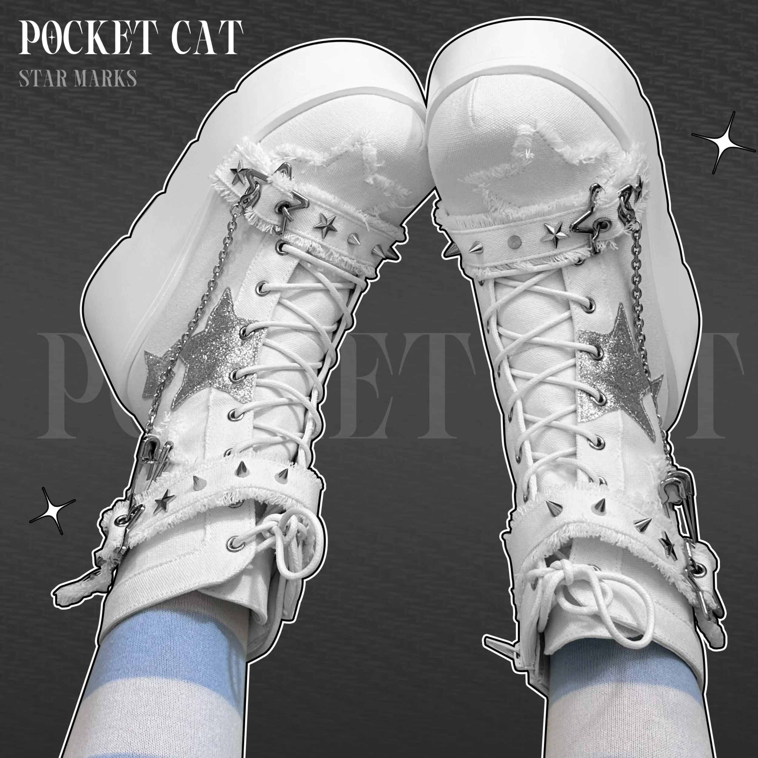 Pocket Cat Y2K Star Mark Chain EGL Canvas Strap Platform Shoes Boots