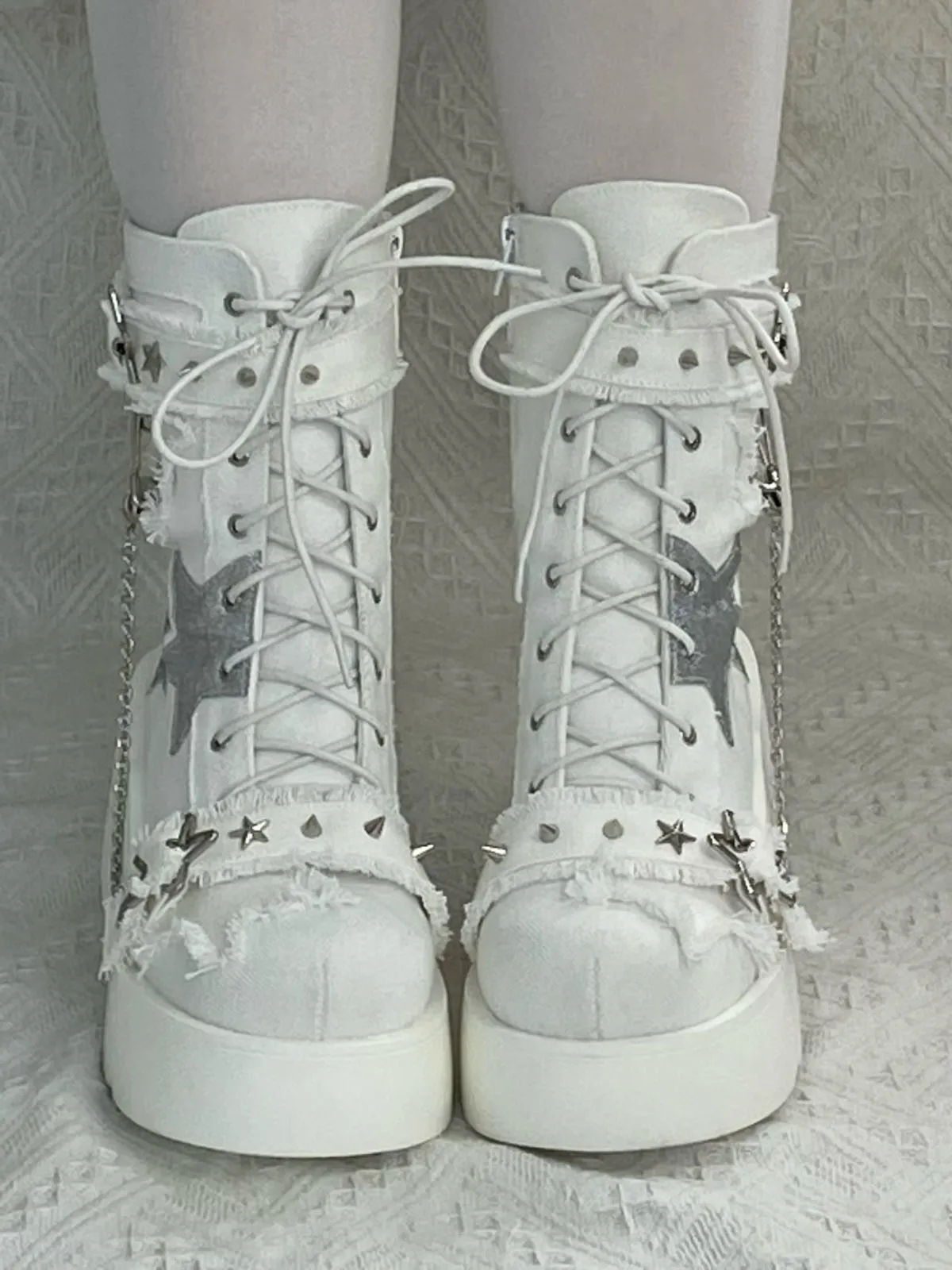 Pocket Cat Y2K Star Mark Chain EGL Canvas Strap Platform Shoes Boots