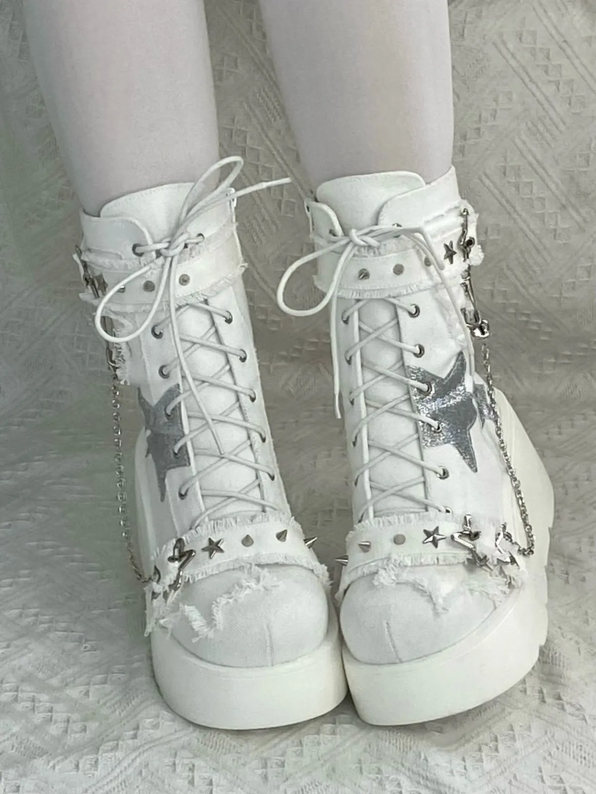 Pocket Cat Y2K Star Mark Chain EGL Canvas Strap Platform Shoes Boots