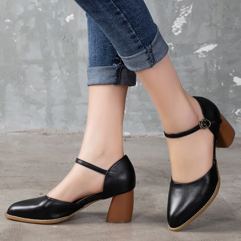 Pointed Toe Buckle Women's Elegant Chunky Shoes