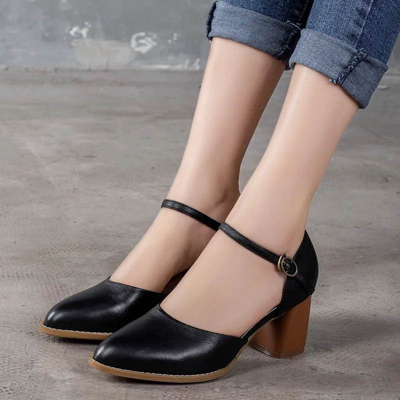 Pointed Toe Buckle Women's Elegant Chunky Shoes