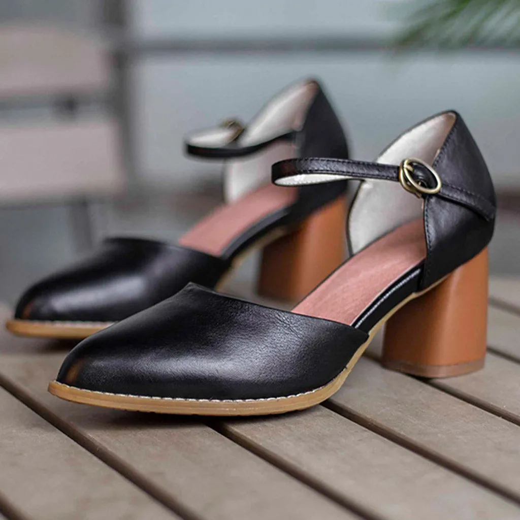 Pointed Toe Buckle Women's Elegant Chunky Shoes