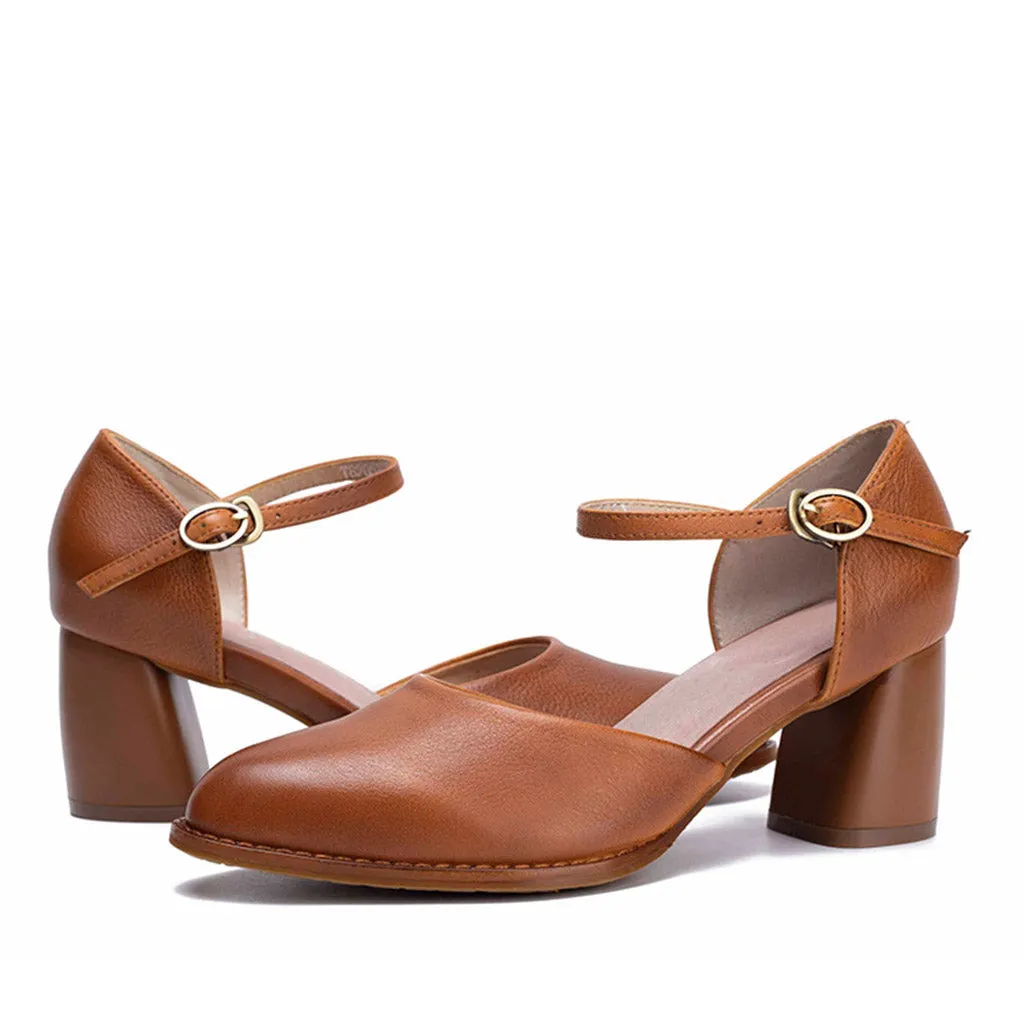 Pointed Toe Buckle Women's Elegant Chunky Shoes