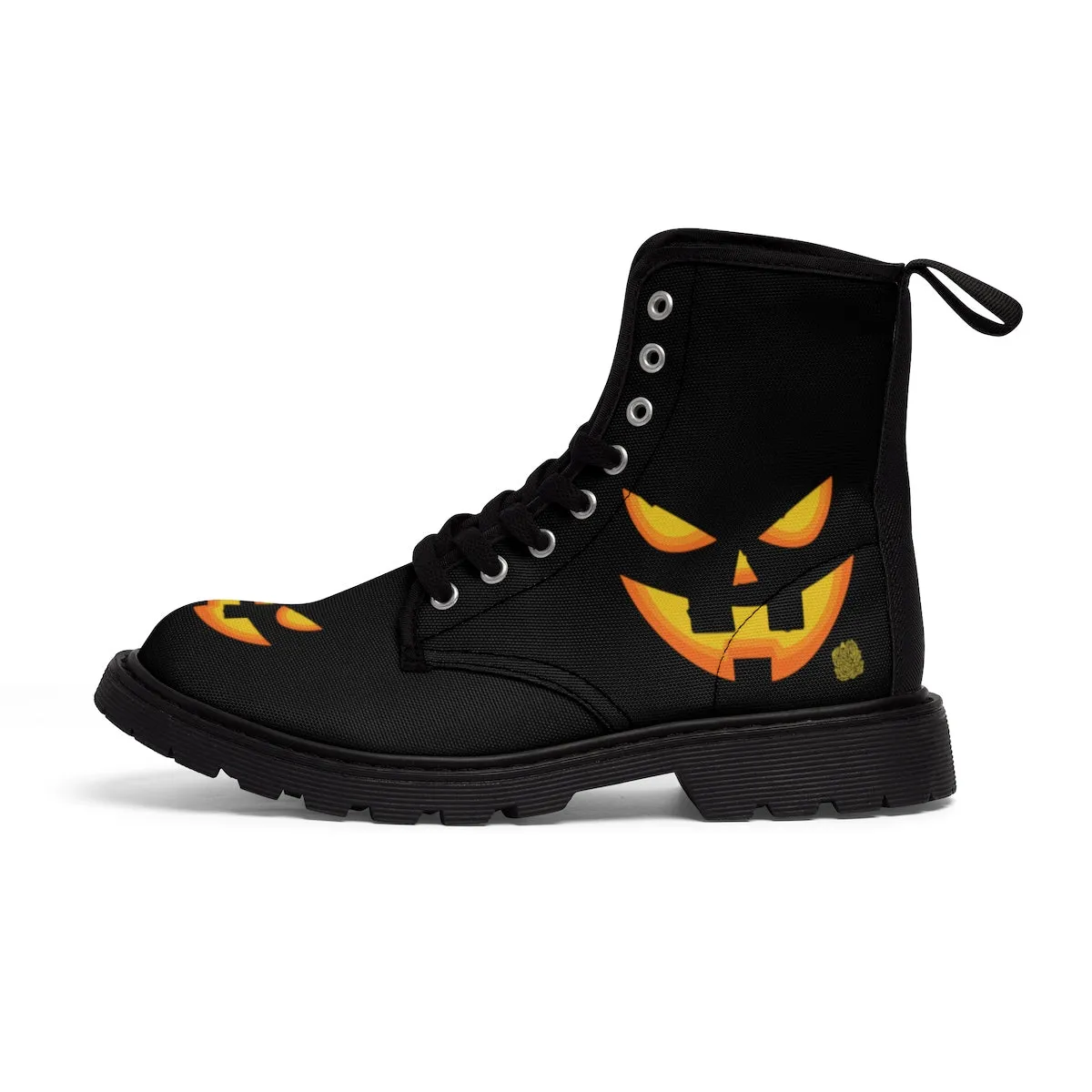 Pumpkin Face Women's Winter Boots, Black Orange Halloween Party Designer Boots