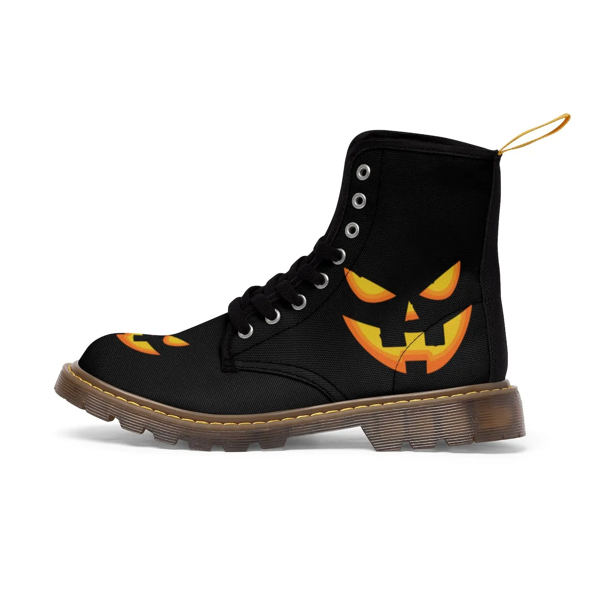 Pumpkin Face Women's Winter Boots, Black Orange Halloween Party Designer Boots