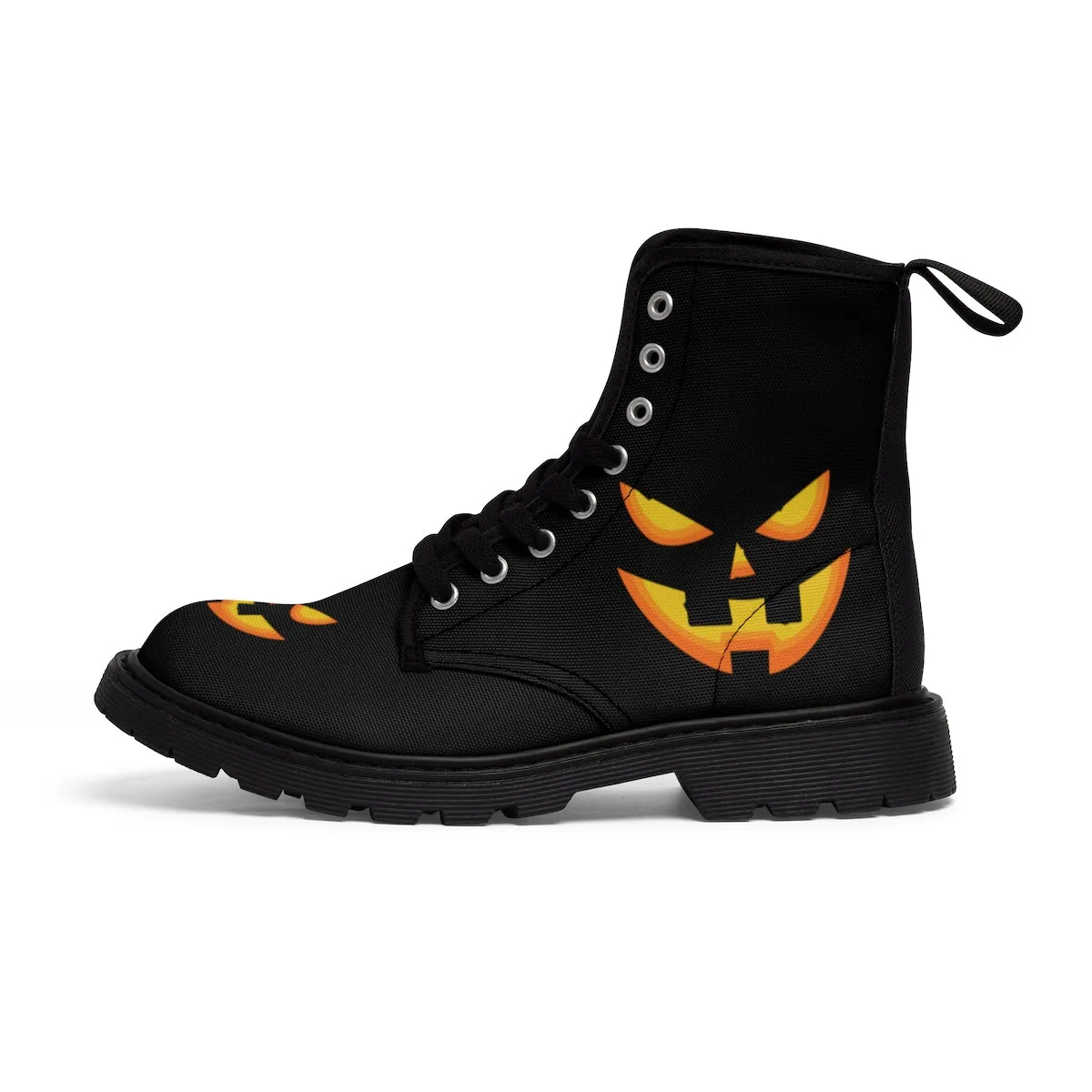 Pumpkin Face Women's Winter Boots, Black Orange Halloween Party Designer Boots