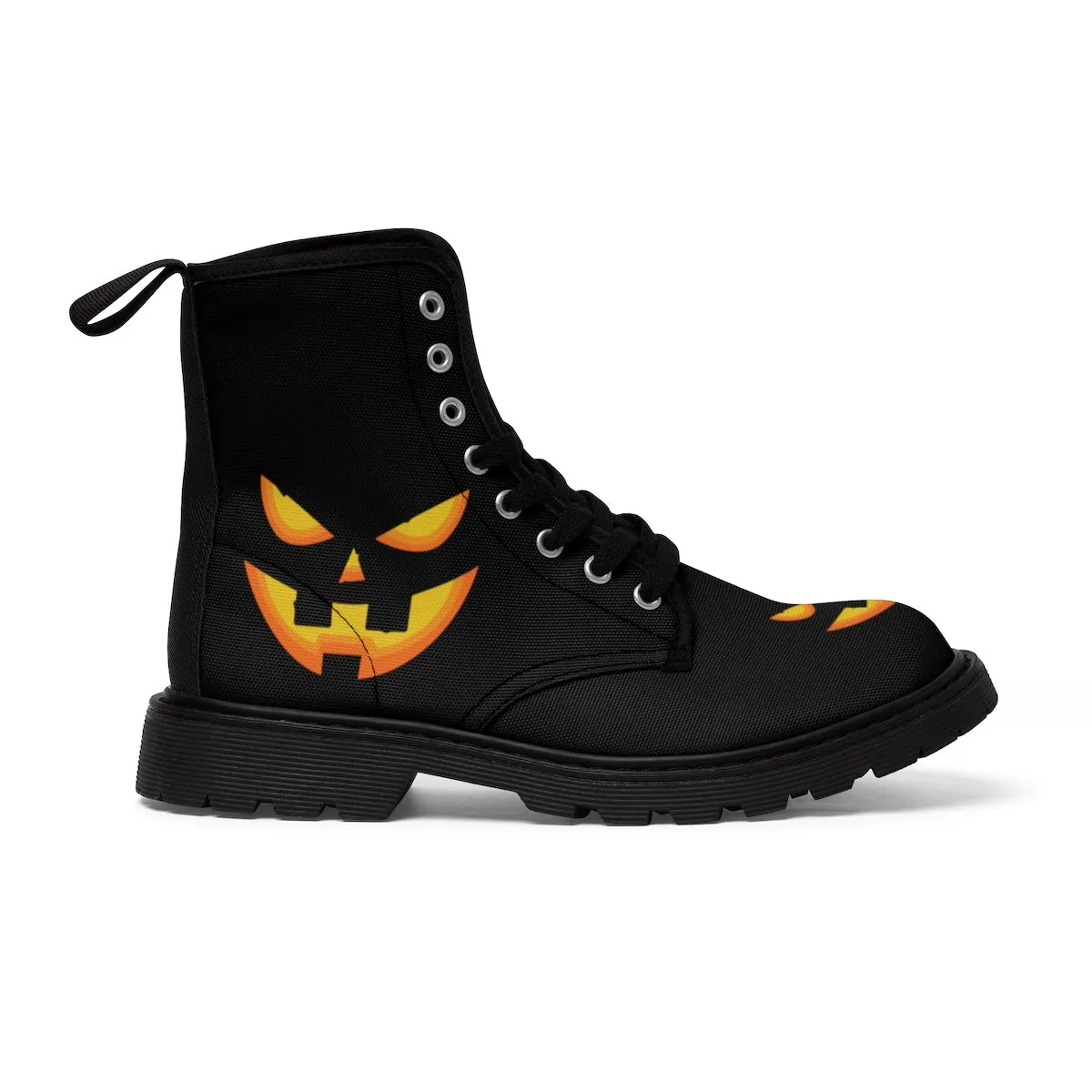 Pumpkin Face Women's Winter Boots, Black Orange Halloween Party Designer Boots