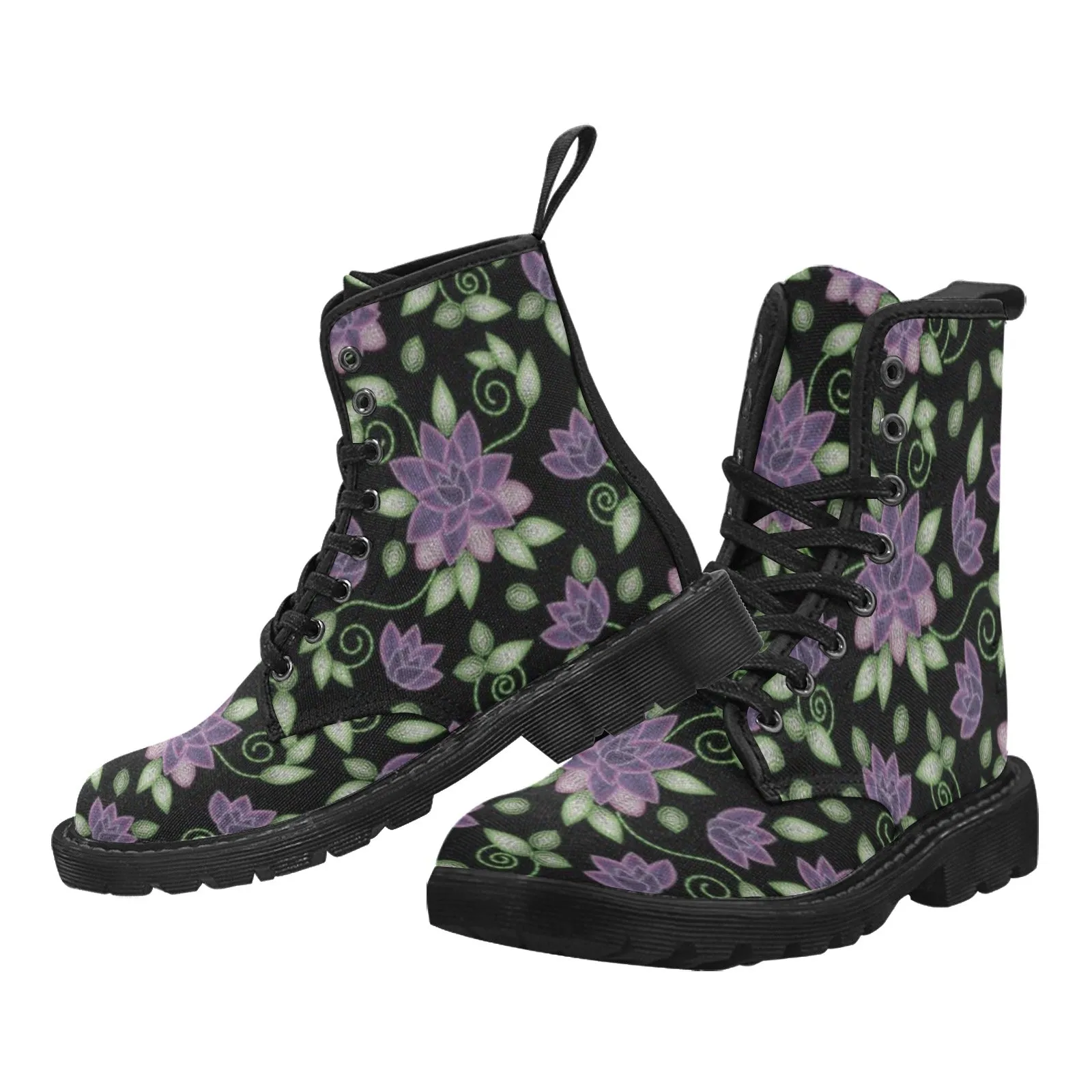 Purple Beaded Rose Boots for Men (Black)