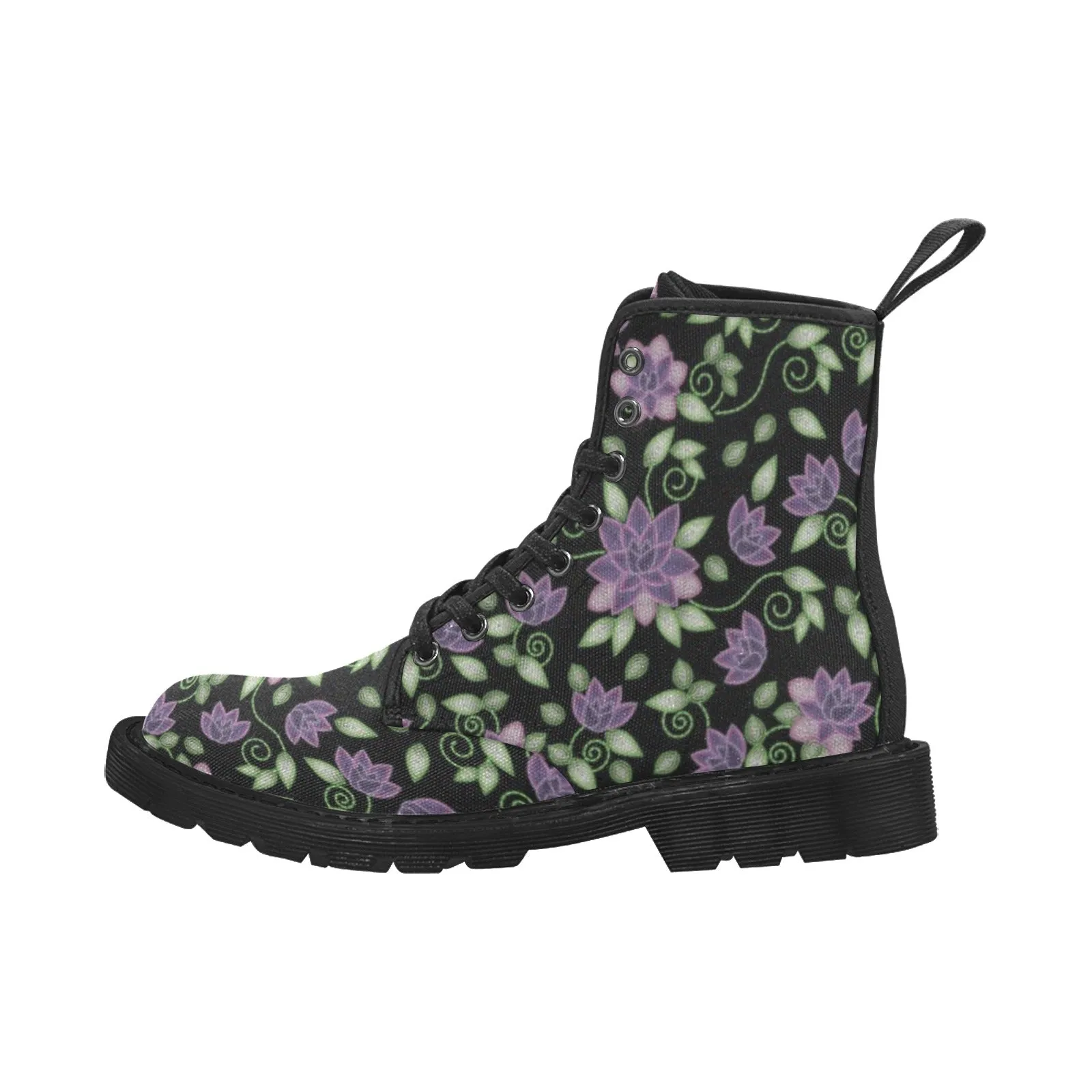 Purple Beaded Rose Boots for Women (Black)