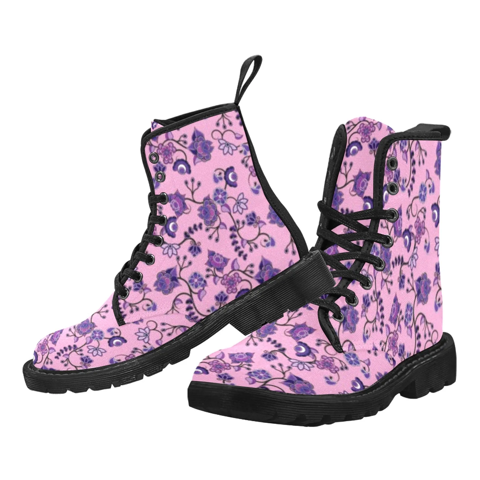 Purple Floral Amour Boots for Women (Black)