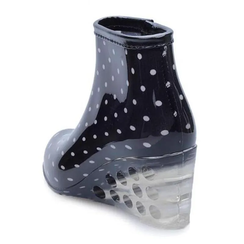 Rain Boots for Women Wedge Rain Boots Female Ankle High Heel Boots Rain Waterproof Wellies Boots Women Rubber Water Shoes