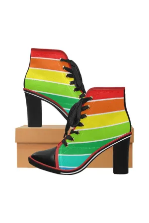 Rainbow Bright Artsadd Women's Lace Up Chunky Heel Ankle Booties (Model 054)