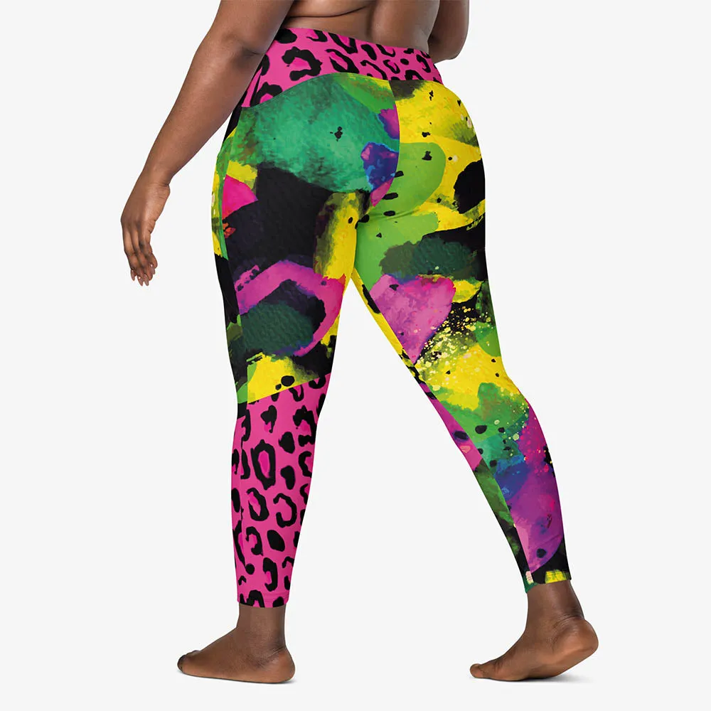 Recycled Animal Printed Leggings "Wild Canvas" Green/Pink/Yellow with pockets