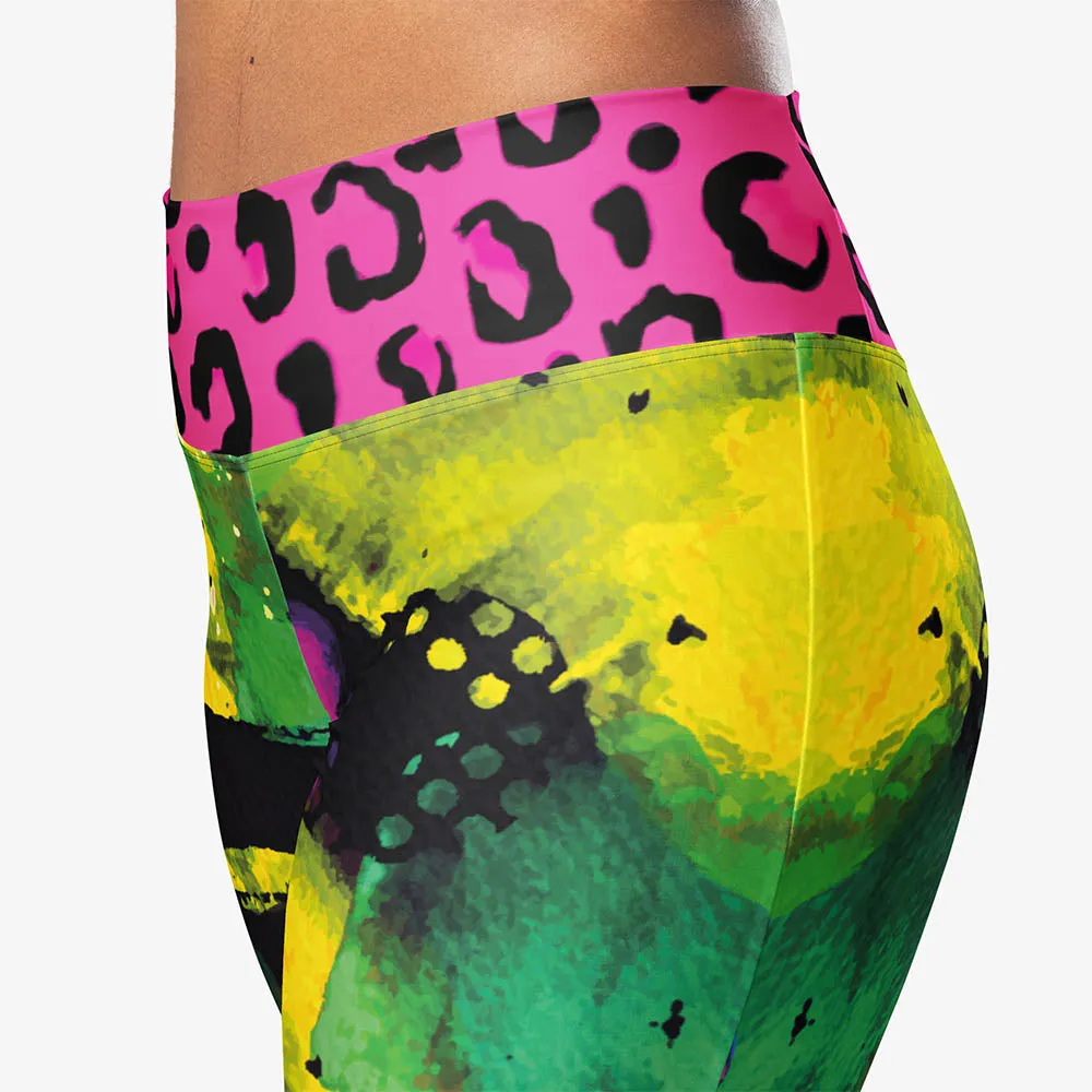 Recycled Flare leggings "Wild Canvas" Green/Pink/Yellow