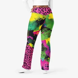 Recycled Flare leggings "Wild Canvas" Green/Pink/Yellow