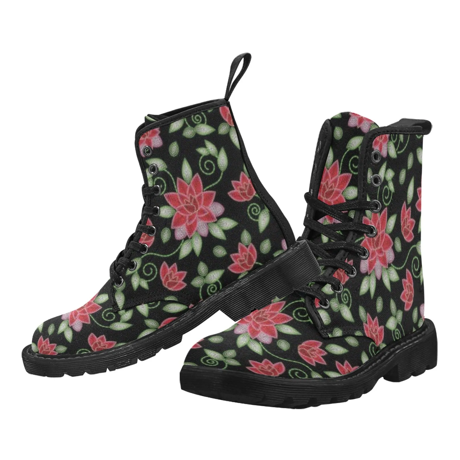 Red Beaded Rose Boots for Men (Black)