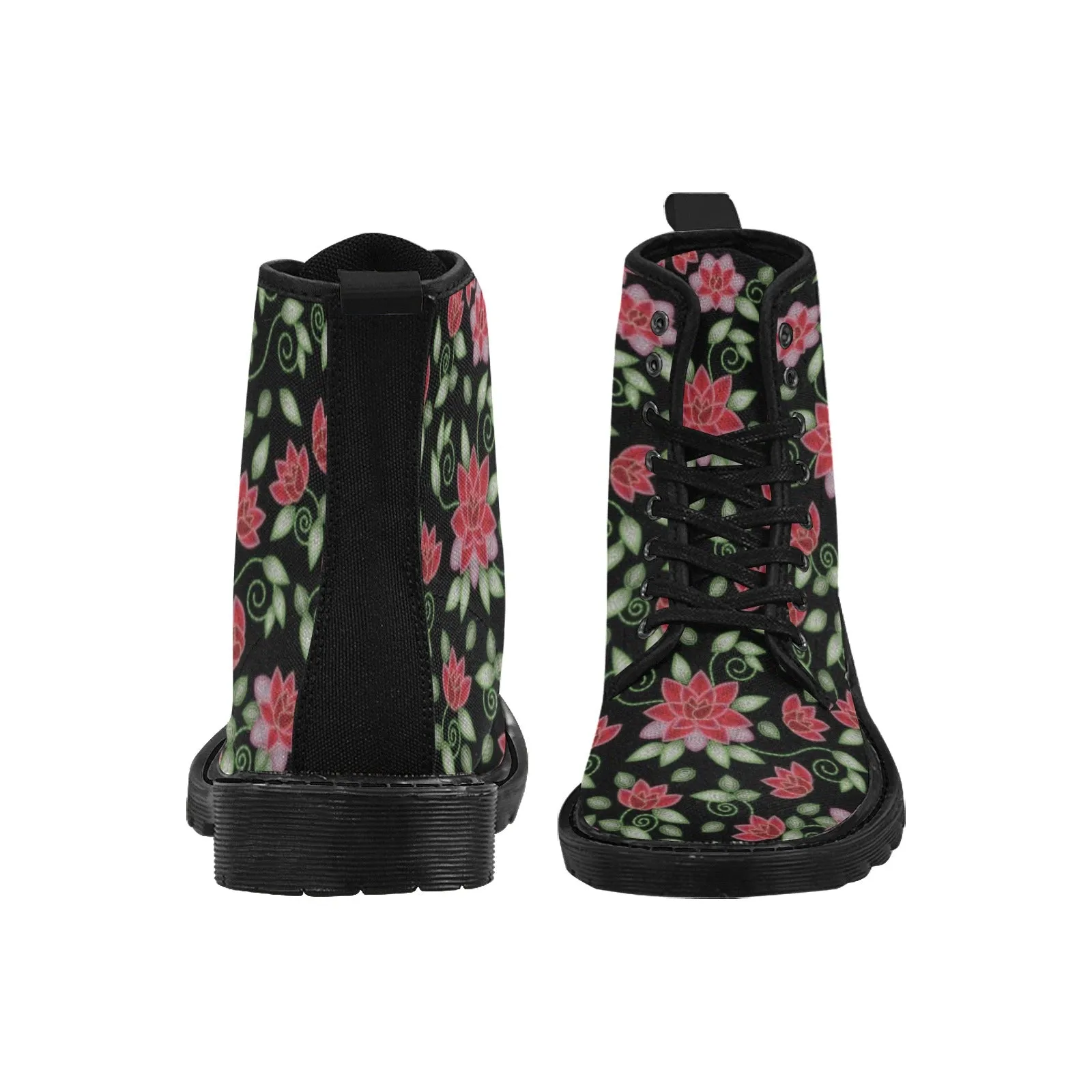 Red Beaded Rose Boots for Women (Black)