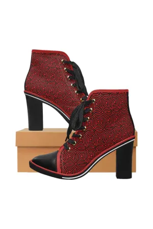 red wheels big Women's Lace Up Chunky Heel Ankle Booties (Model 054)