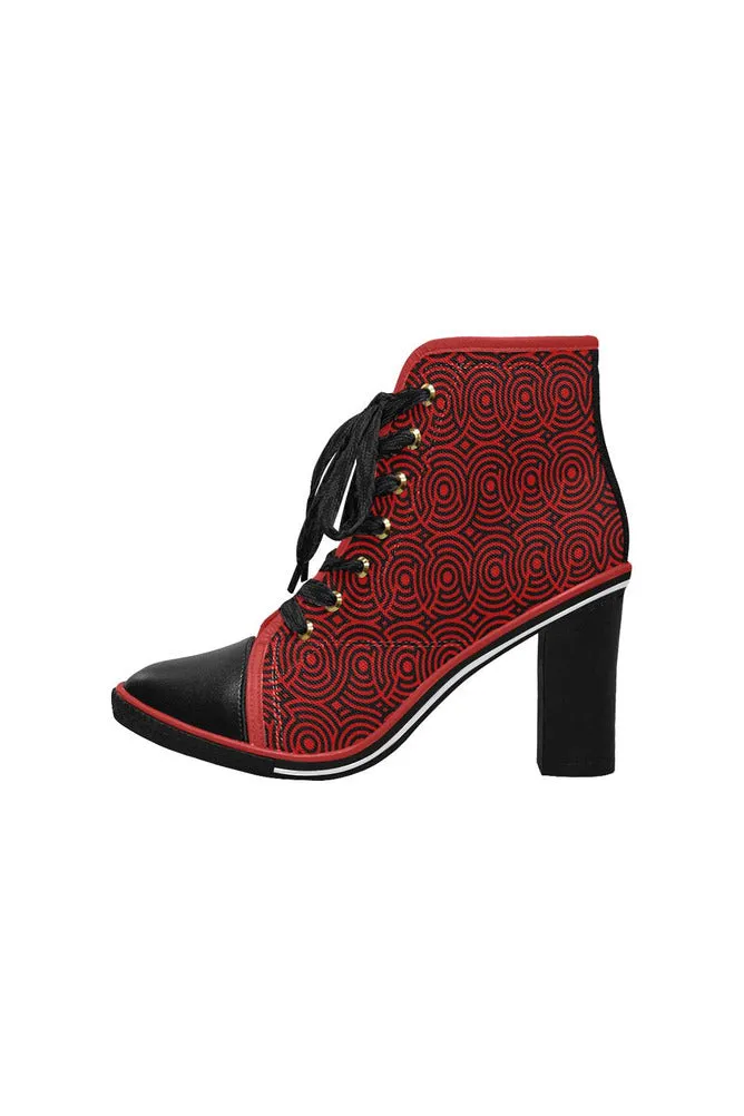 red wheels big Women's Lace Up Chunky Heel Ankle Booties (Model 054)