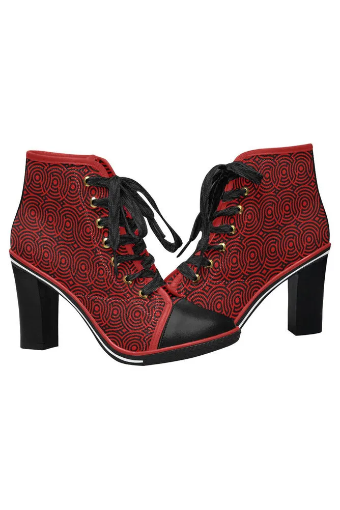 red wheels big Women's Lace Up Chunky Heel Ankle Booties (Model 054)