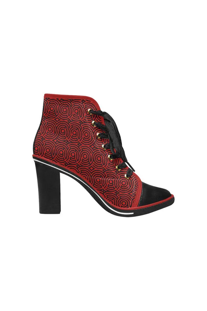 red wheels big Women's Lace Up Chunky Heel Ankle Booties (Model 054)