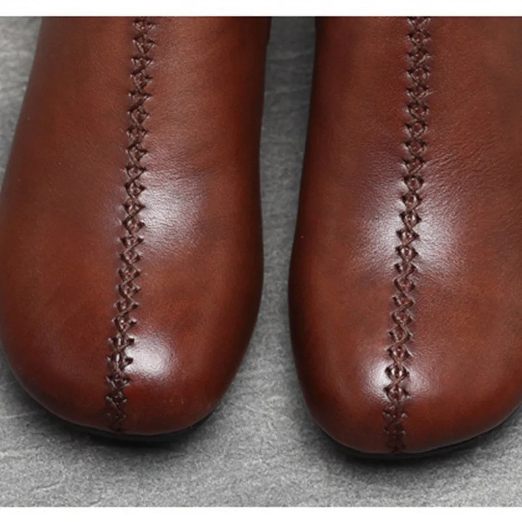 Retro Leather Chunky Women's Boots