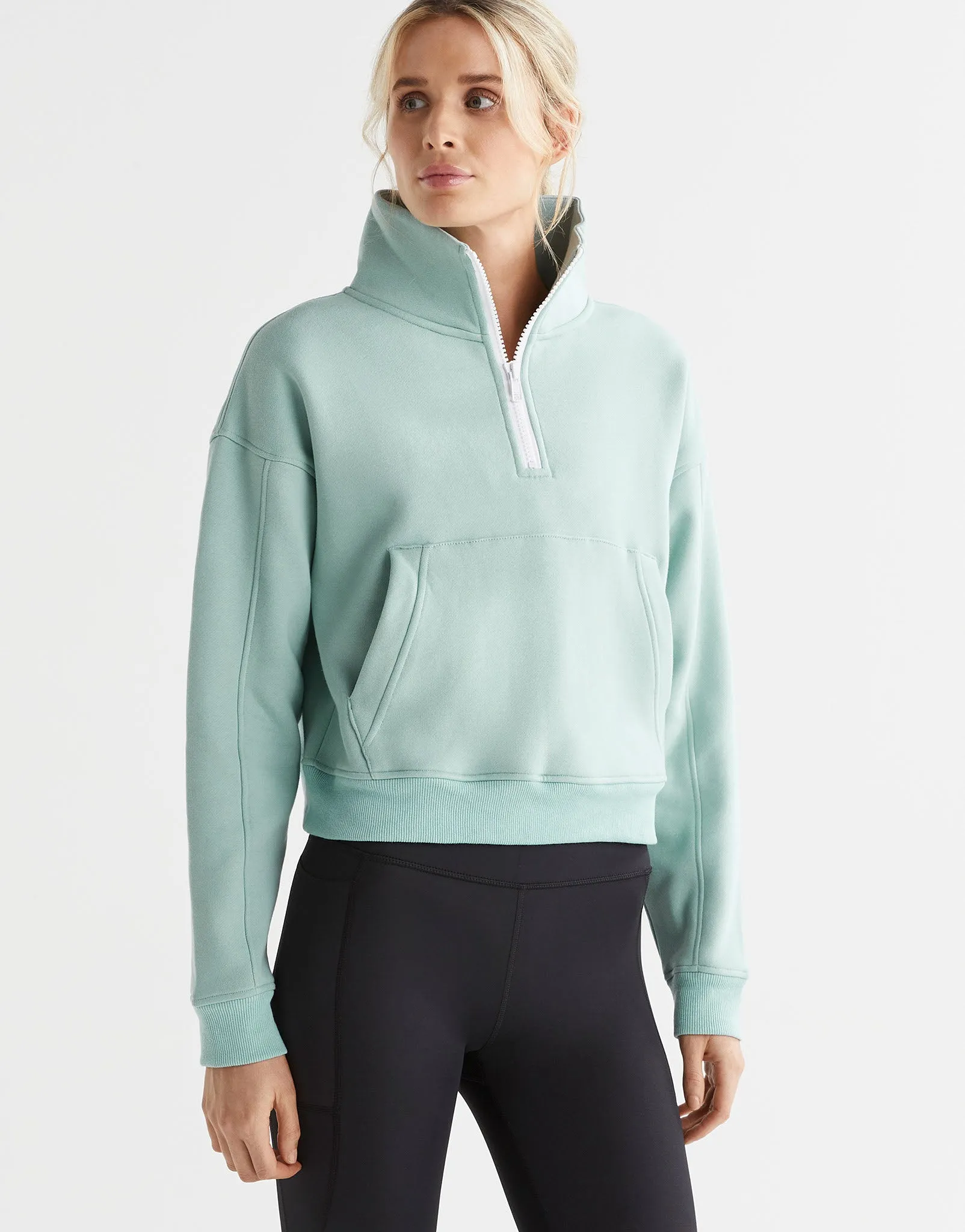 Rihanna 1/4 Zip Up Sweat - Sage Green