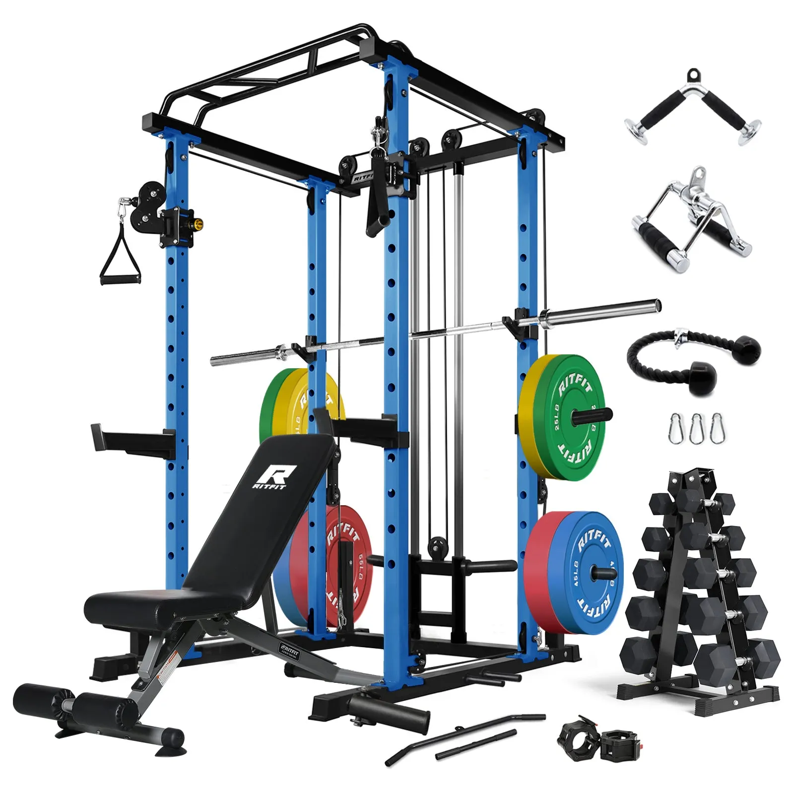 RitFit PPC03 Power Cage Home Gym Package with Adjustable Cable System