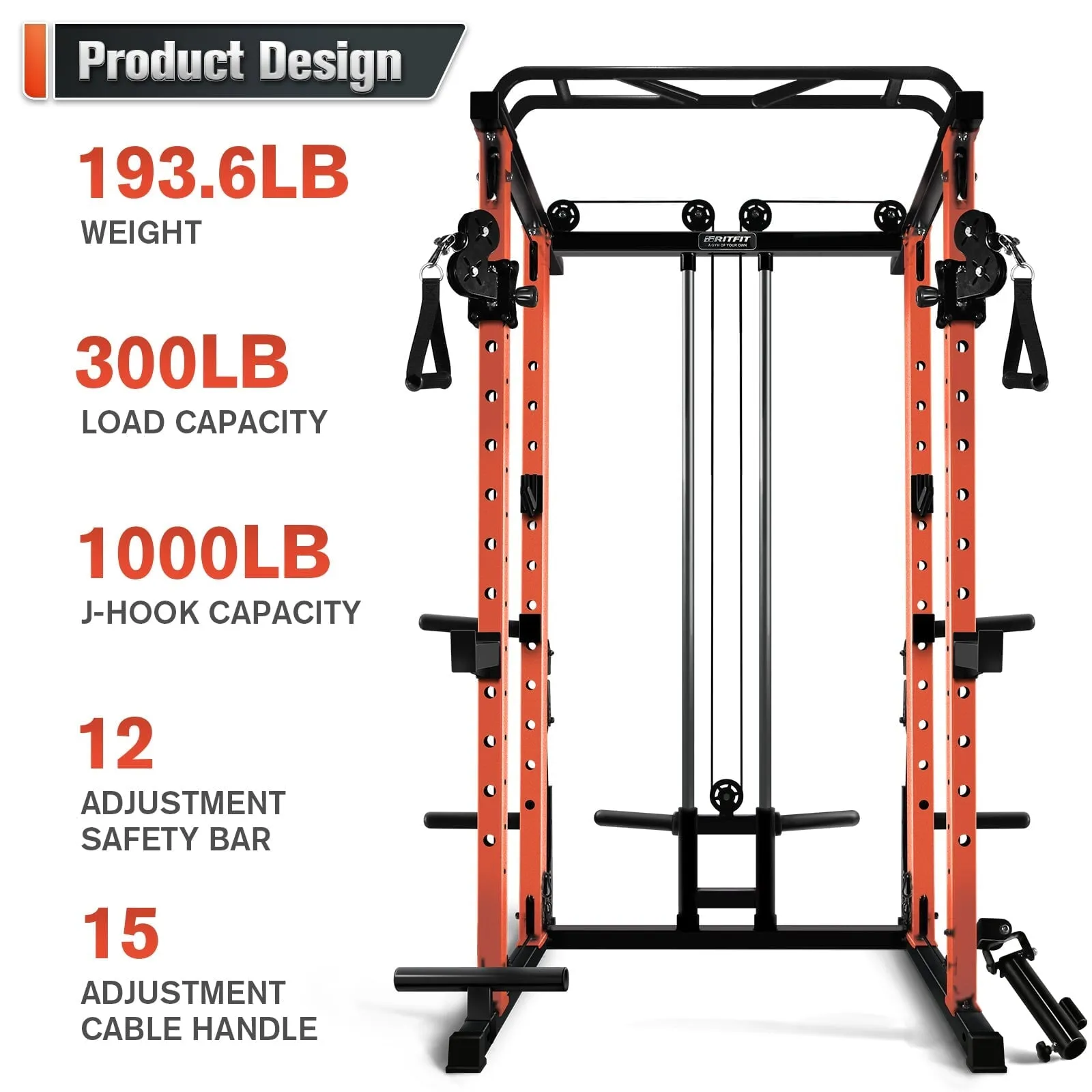 RitFit PPC03 Power Cage Home Gym Package with Adjustable Cable System