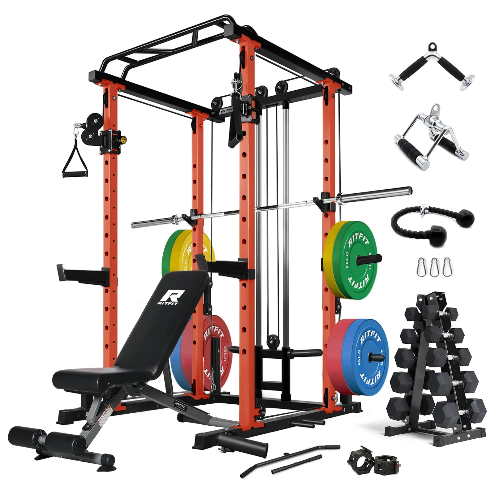 RitFit PPC03 Power Cage Home Gym Package with Adjustable Cable System