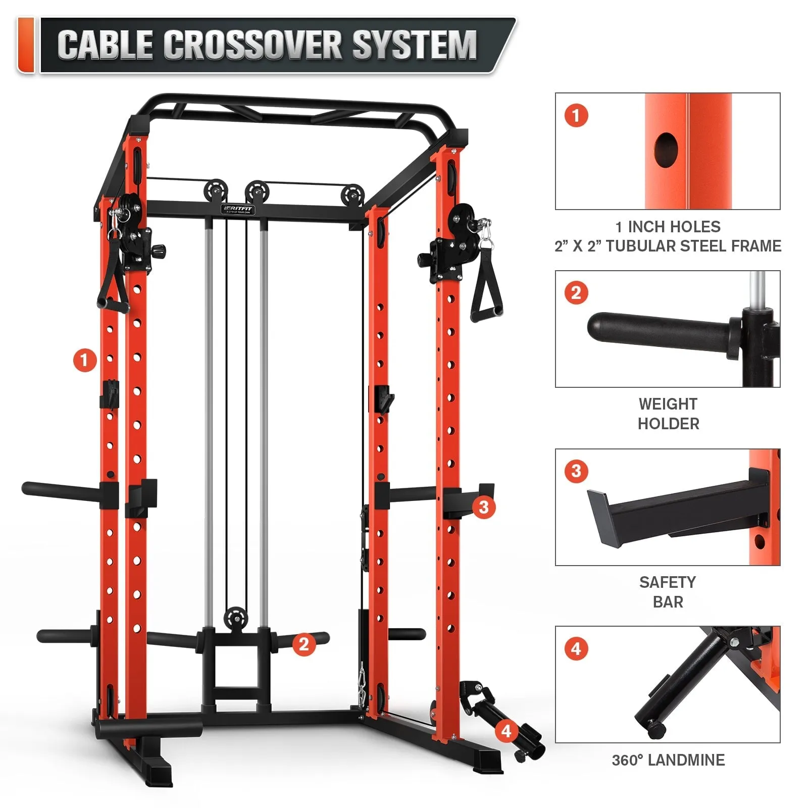 RitFit PPC03 Power Cage Home Gym Package with Adjustable Cable System