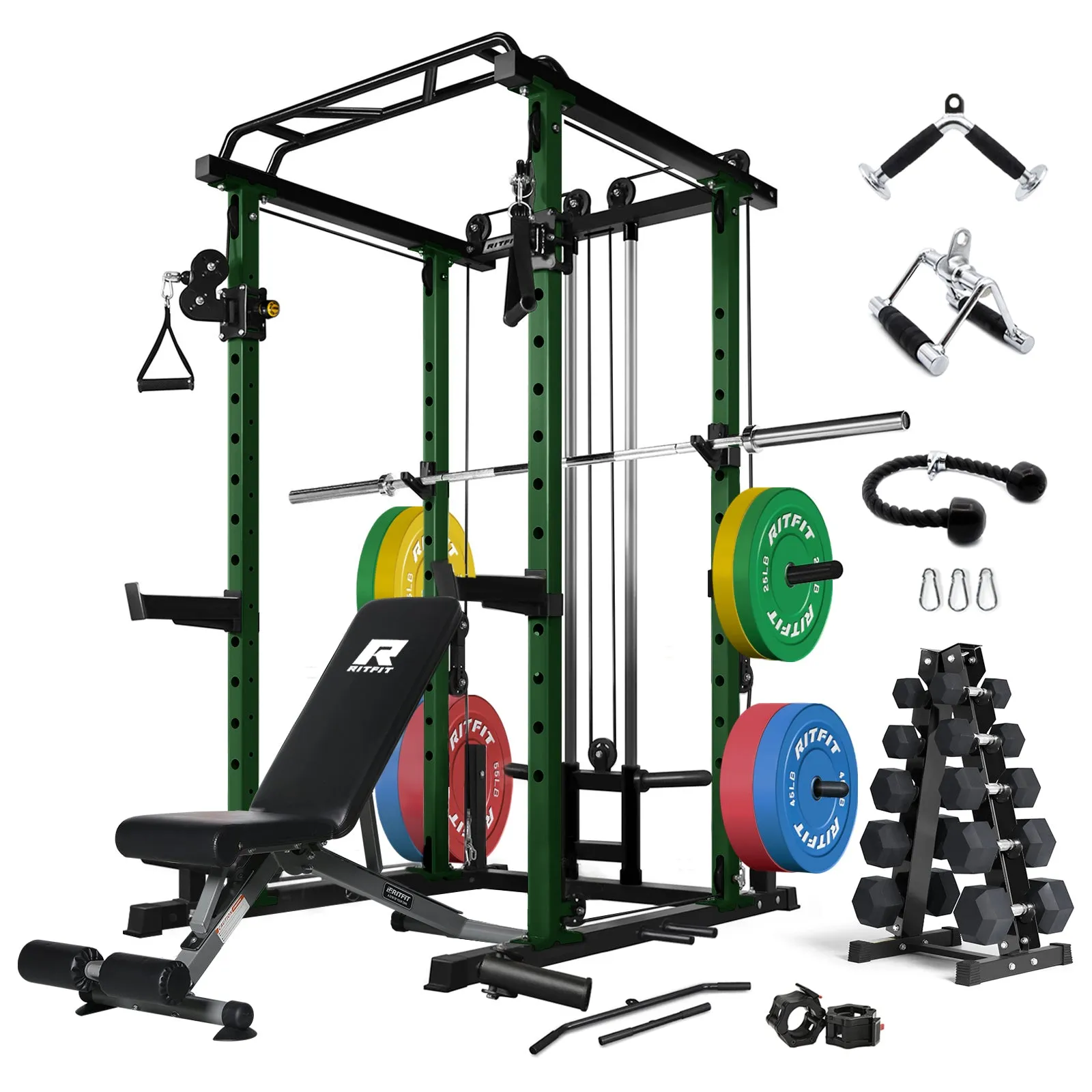 RitFit PPC03 Power Cage Home Gym Package with Adjustable Cable System