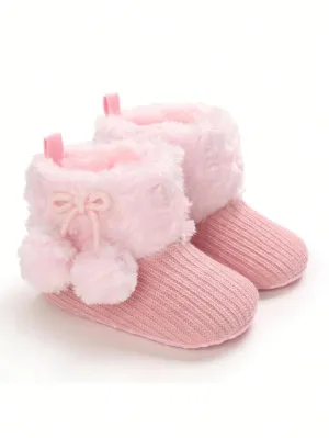 SHEIN Pink Soft Sole Boots For 0-1 Year Old Infant Girls, Autumn & Winter