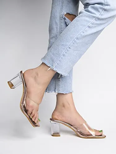 Shoetopia Women and Girls Transparent Pink Block Heels