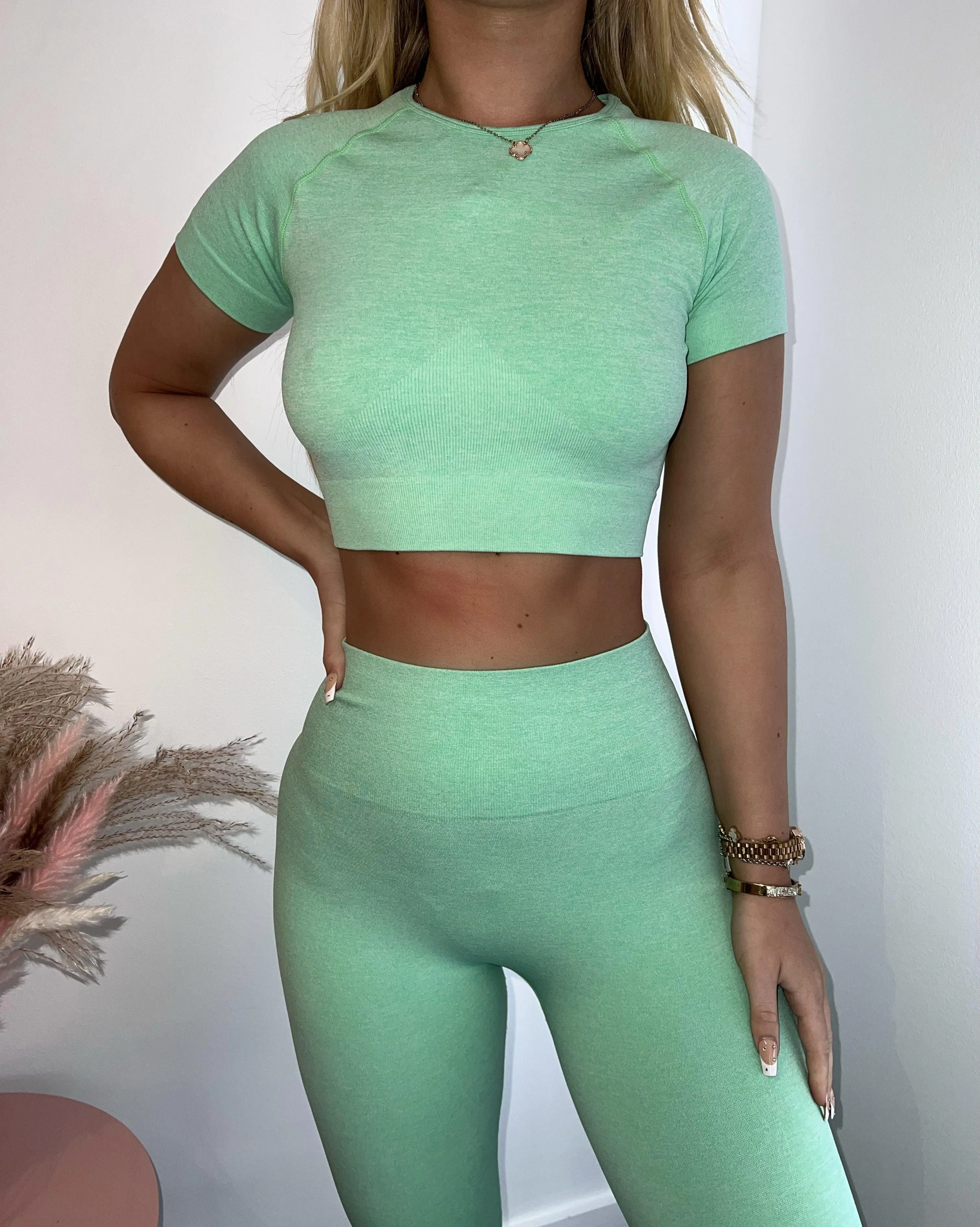 Short Sleeve Crop Top in Green